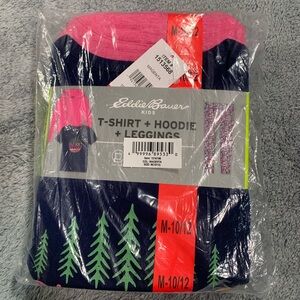 Eddie Bauer kids t-shirt & hoodie & leggings medium 10/12 magenta